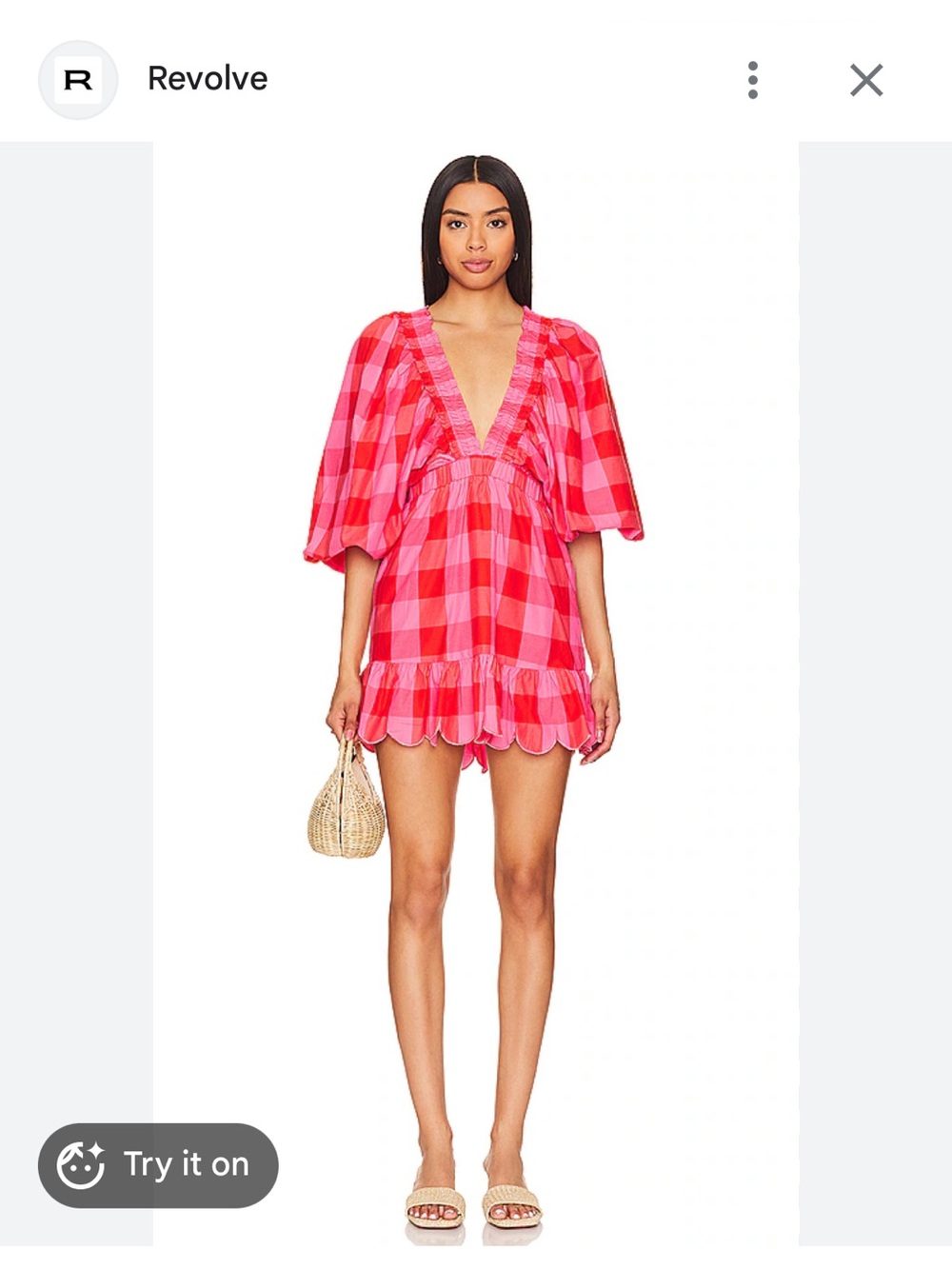 Sundress Marine Pink & Red Gingham Ruffle V-Neck Dress